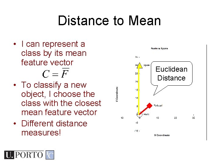 Distance to Mean • I can represent a class by its mean feature vector Distance to Mean • I can represent a class by its mean feature vector