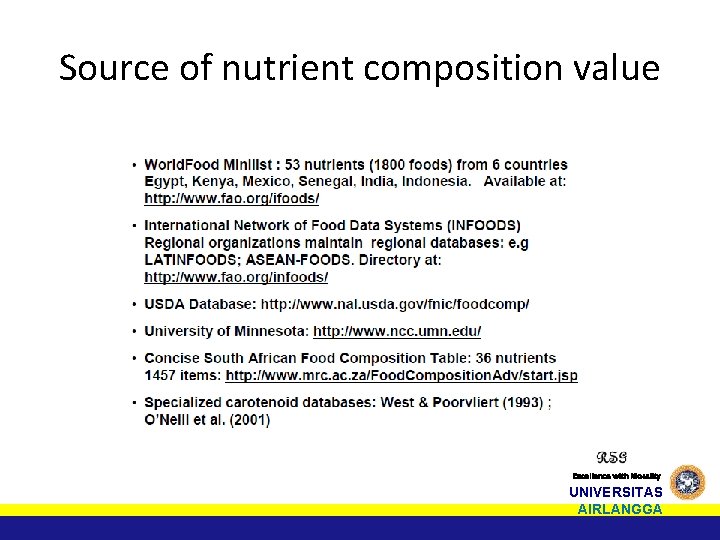 Source of nutrient composition value Excellence with Morality UNIVERSITAS AIRLANGGA 