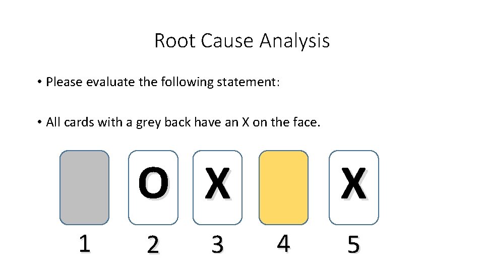 Root Cause Analysis • Please evaluate the following statement: • All cards with a