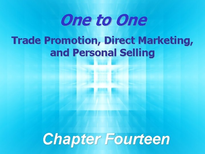 One to One Trade Promotion, Direct Marketing, and Personal Selling Chapter Fourteen 