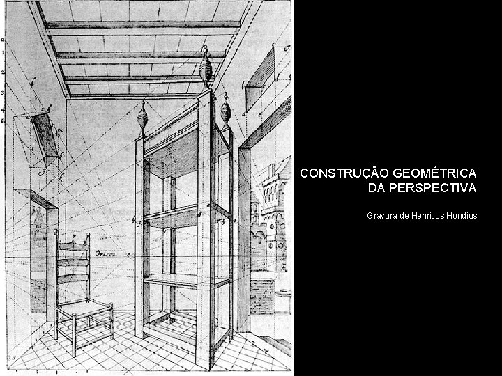 CONSTRUÇÃO GEOMÉTRICA DA PERSPECTIVA Gravura de Henricus Hondius 