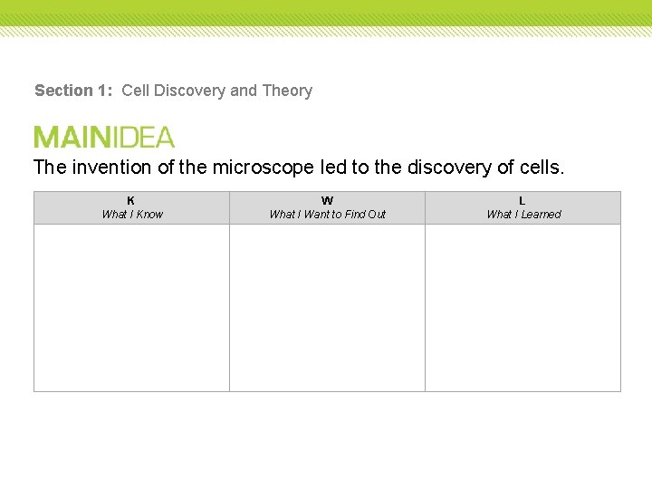 Section 1: Cell Discovery and Theory The invention of the microscope led to the Section 1: Cell Discovery and Theory The invention of the microscope led to the