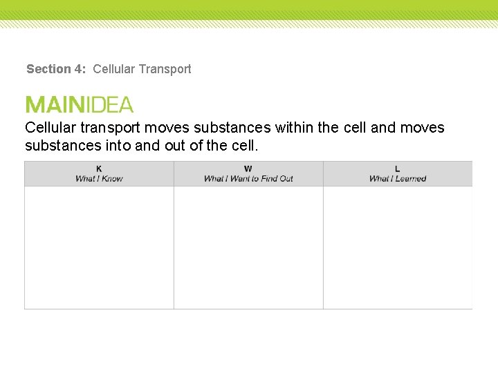 Section 4: Cellular Transport Cellular transport moves substances within the cell and moves substances Section 4: Cellular Transport Cellular transport moves substances within the cell and moves substances