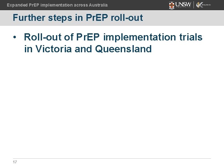 Expanded Pr. EP implementation across Australia Further steps in Pr. EP roll-out • Roll-out