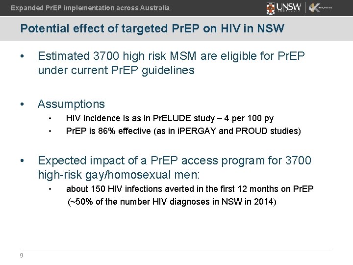 Expanded Pr. EP implementation across Australia Potential effect of targeted Pr. EP on HIV