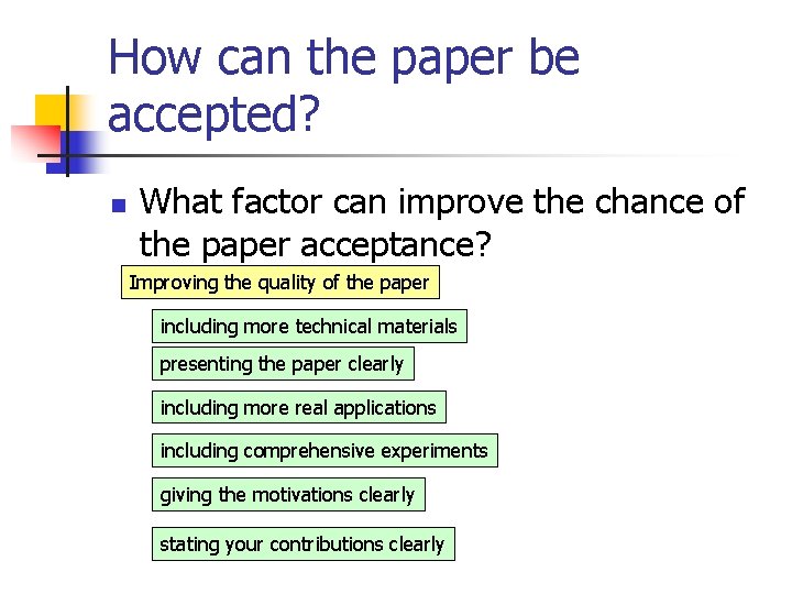 How can the paper be accepted? n What factor can improve the chance of