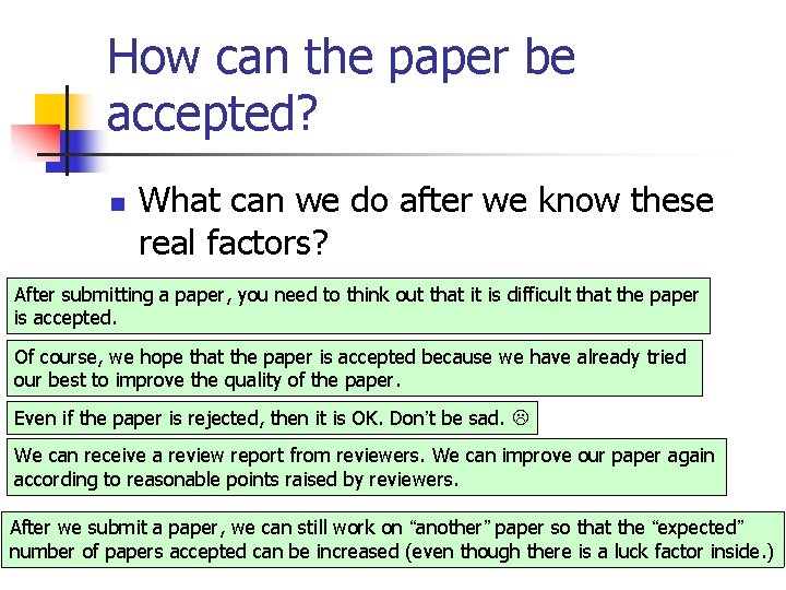 How can the paper be accepted? n What can we do after we know