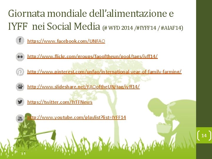 Giornata mondiale dell’alimentazione e IYFF nei Social Media (# WFD 2014 /#IYFF 14 /