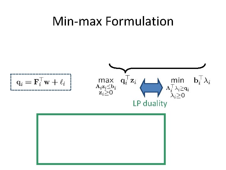 Min-max Formulation LP duality 