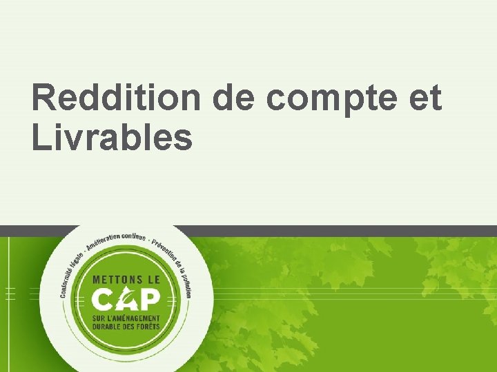 Reddition de compte et Livrables 45 