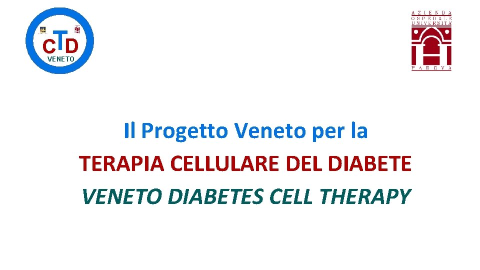 CTD VENETO Il Progetto Veneto per la TERAPIA CELLULARE DEL DIABETE VENETO DIABETES CELL