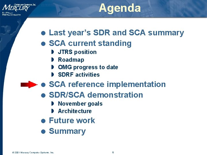 Agenda l l Last year’s SDR and SCA summary SCA current standing w w