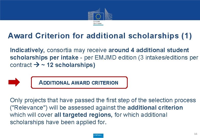 Award Criterion for additional scholarships (1) Indicatively, consortia may receive around 4 additional student