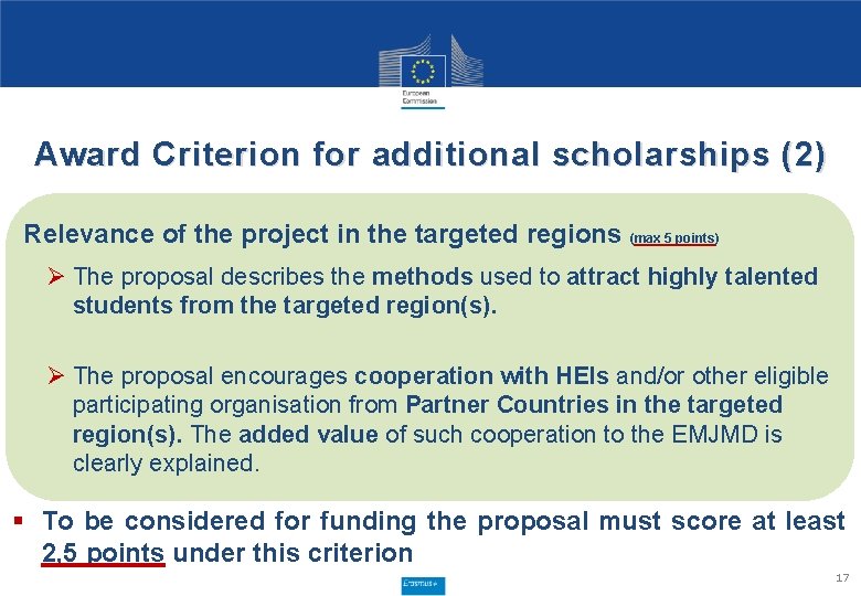 Award Criterion for additional scholarships (2) Relevance of the project in the targeted regions