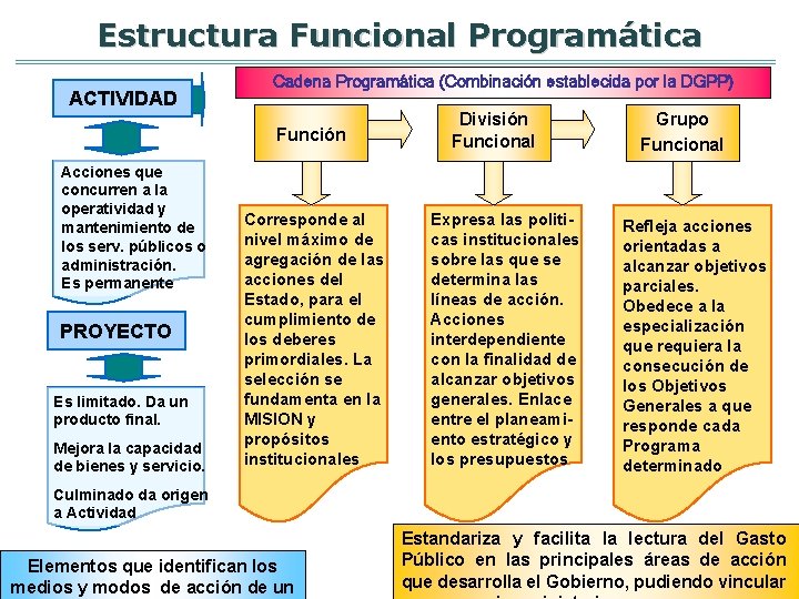 Estructura Funcional Programática ACTIVIDAD Cadena Programática (Combinación establecida por la DGPP) Función Acciones que