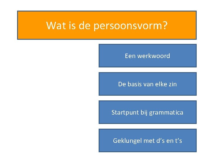 Wat is de persoonsvorm? Een werkwoord De basis van elke zin Startpunt bij grammatica