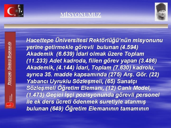 MİSYONUMUZ Hacettepe Üniversitesi Rektörlüğü’nün misyonunu yerine getirmekle görevli bulunan (4. 594) Akademik (6. 639)