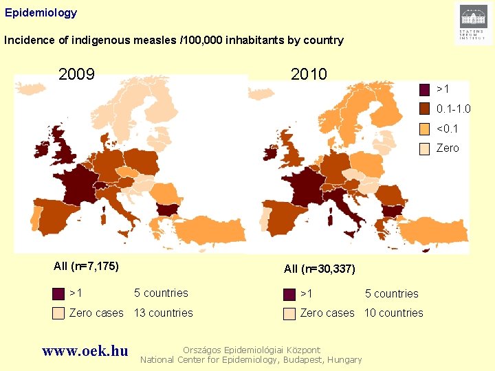 Epidemiology Incidence of indigenous measles /100, 000 inhabitants by country 2009 2010 >1 0.