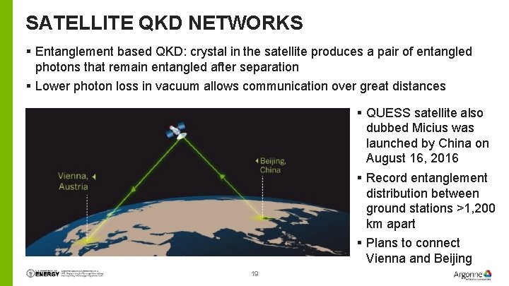 SATELLITE QKD NETWORKS § Entanglement based QKD: crystal in the satellite produces a pair SATELLITE QKD NETWORKS § Entanglement based QKD: crystal in the satellite produces a pair