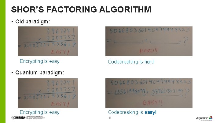 SHOR’S FACTORING ALGORITHM § Old paradigm: Encrypting is easy Codebreaking is hard § Quantum SHOR’S FACTORING ALGORITHM § Old paradigm: Encrypting is easy Codebreaking is hard § Quantum