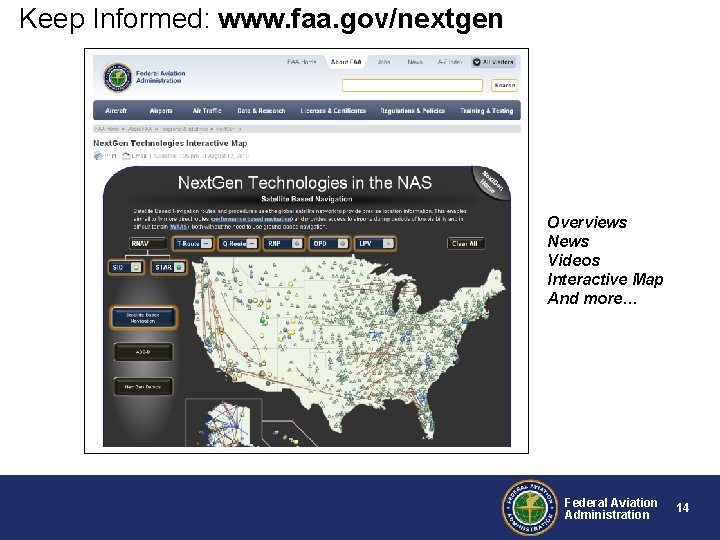 Keep Informed: www. faa. gov/nextgen Overviews News Videos Interactive Map And more… Federal Aviation