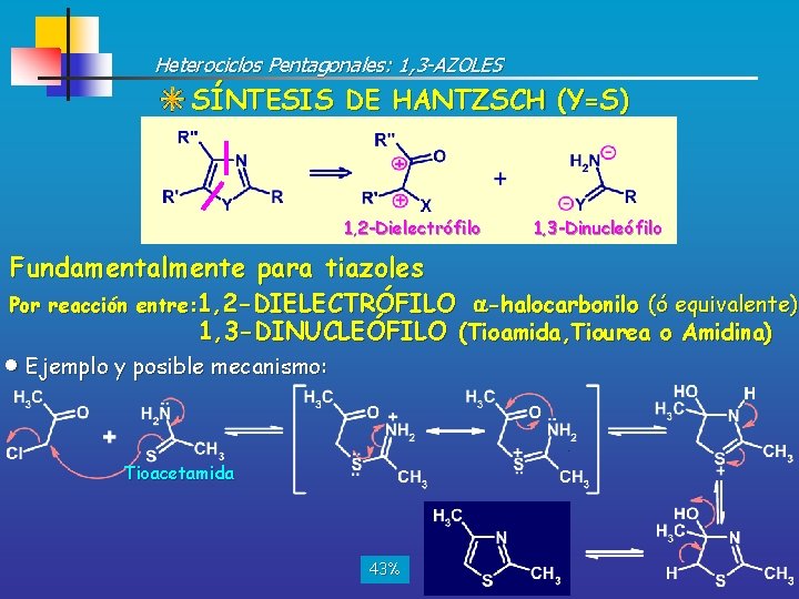 Heterociclos Pentagonales: 1, 3 -AZOLES SÍNTESIS DE HANTZSCH (Y=S) 1, 2 -Dielectrófilo 1, 3