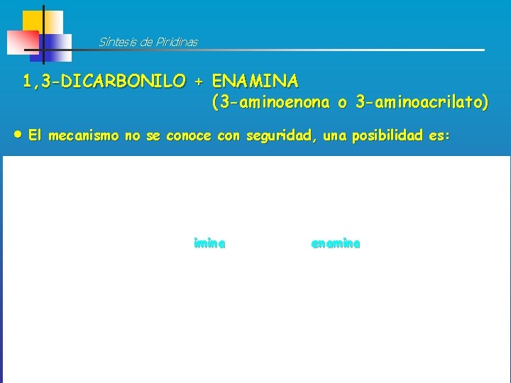Síntesis de Piridinas 1, 3 -DICARBONILO + ENAMINA (3 -aminoenona o 3 -aminoacrilato) El