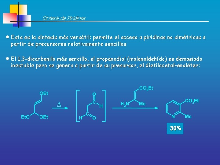 Síntesis de Piridinas Esta es la síntesis más versátil: permite el acceso a piridinas