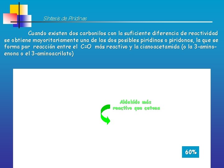 Síntesis de Piridinas Cuando existen dos carbonilos con la suficiente diferencia de reactividad se