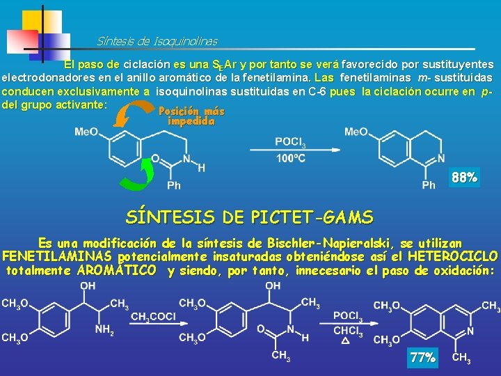 Síntesis de Isoquinolinas El paso de ciclación es una SEAr y por tanto se