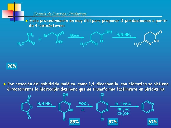 Síntesis de Diazinas: Piridazinas Este procedimiento es muy útil para preparar 3 -piridazinonas a