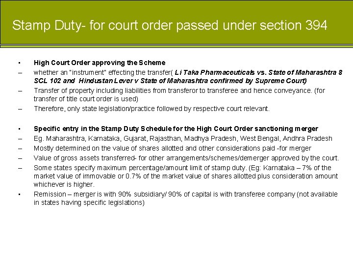 Stamp Duty- for court order passed under section 394 • – – – –