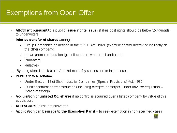 Exemptions from Open Offer - Allotment pursuant to a public issue/ rights issue (stakes