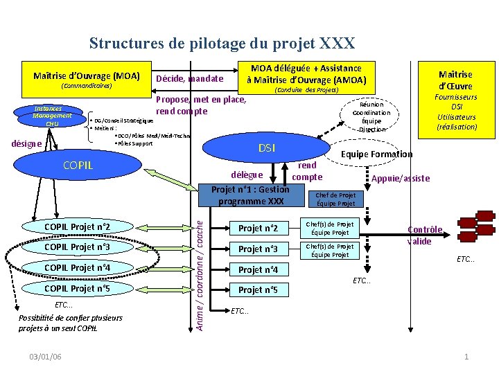 Structures de pilotage du projet XXX Maîtrise d’Ouvrage (MOA) (Commanditaires) Instances Management CHU désigne