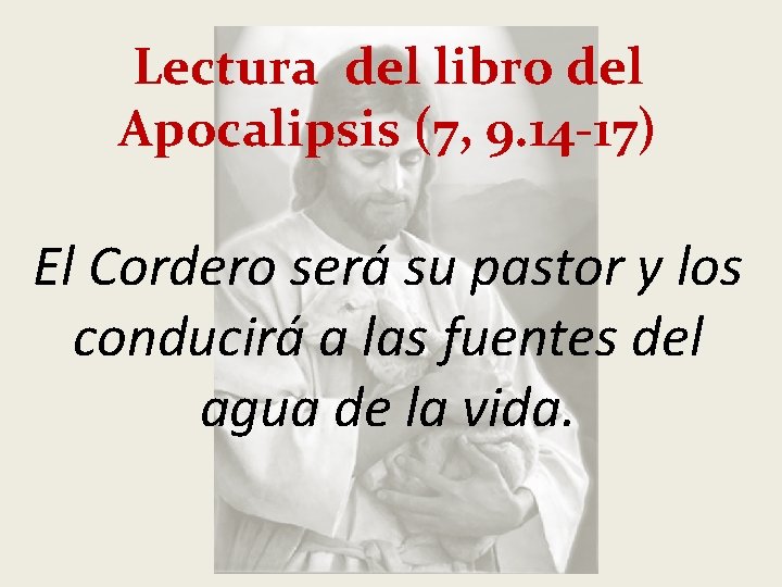 Lectura del libro del Apocalipsis (7, 9. 14 -17) El Cordero será su pastor