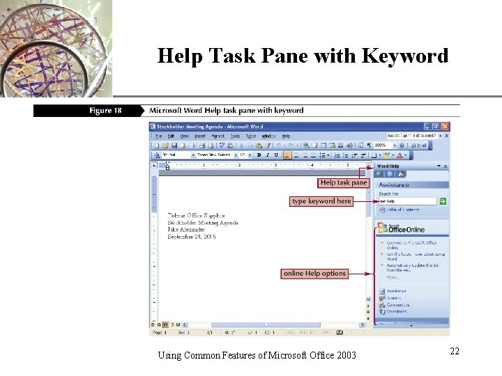 Help Task Pane with Keyword Using Common Features of Microsoft Office 2003 XP 22