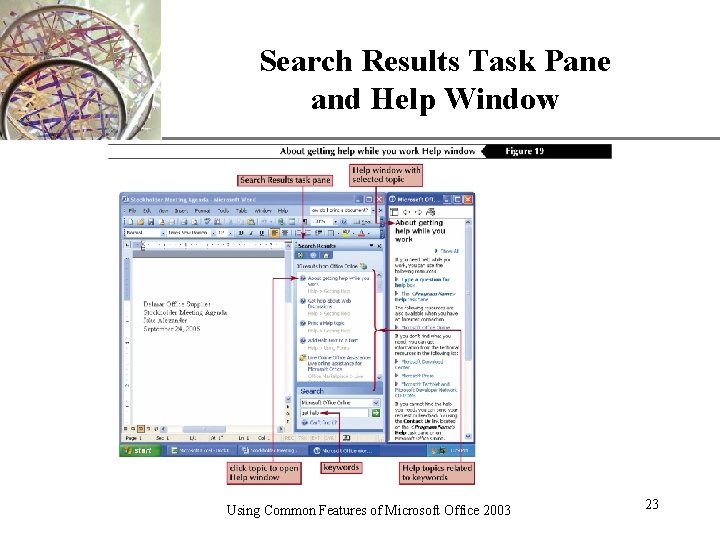 Search Results Task Pane and Help Window Using Common Features of Microsoft Office 2003