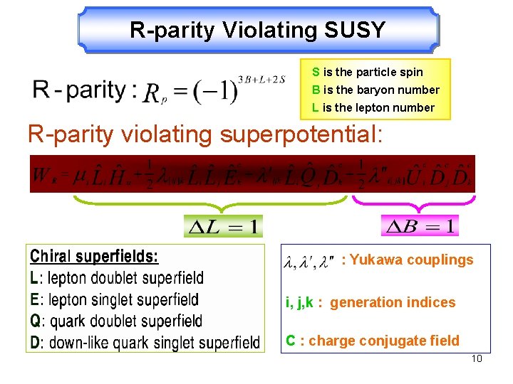 R-parity Violating SUSY S is the particle spin B is the baryon number L