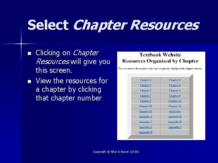 Select Chapter Resources n n Clicking on Chapter Resources will give you this screen.