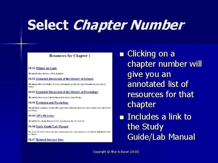 Select Chapter Number n n Clicking on a chapter number will give you an