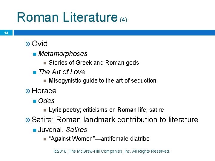 Roman Literature (4) 14 Ovid Metamorphoses Stories of Greek and Roman gods The Art