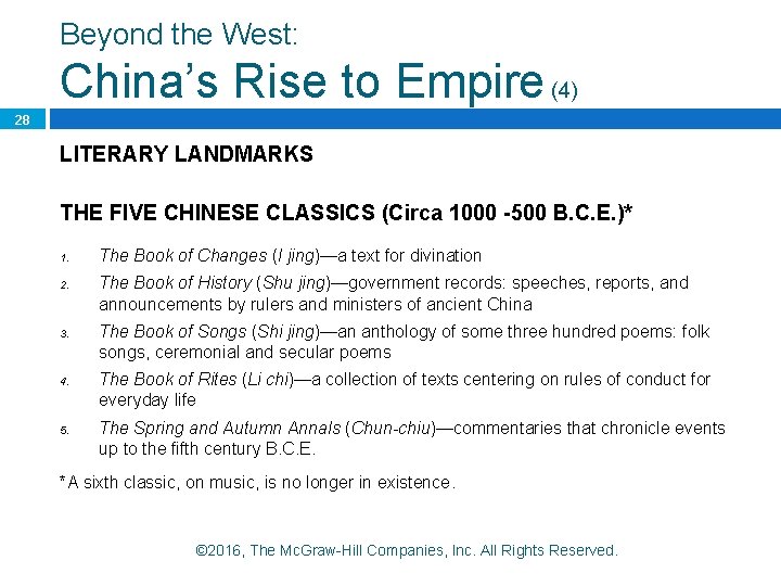 Beyond the West: China’s Rise to Empire (4) 28 LITERARY LANDMARKS THE FIVE CHINESE