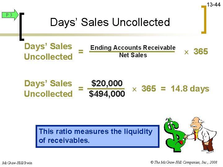 13 -44 P 3 Days’ Sales Uncollected Days’ Sales = Uncollected Ending Accounts Receivable