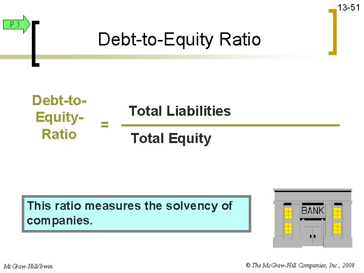 13 -51 P 3 Debt-to-Equity Ratio Debt-to. Equity. Ratio = Total Liabilities Total Equity