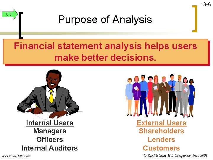 13 -6 C 1 Purpose of Analysis Financial statement analysis helps users make better