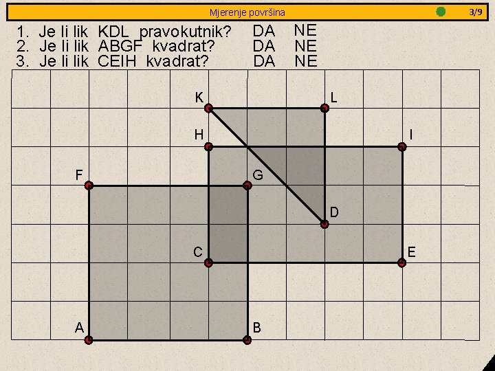 3/8 3/9 Jednakostranični Mjerenje površina trokut - obradba 1. Je li lik KDL pravokutnik?