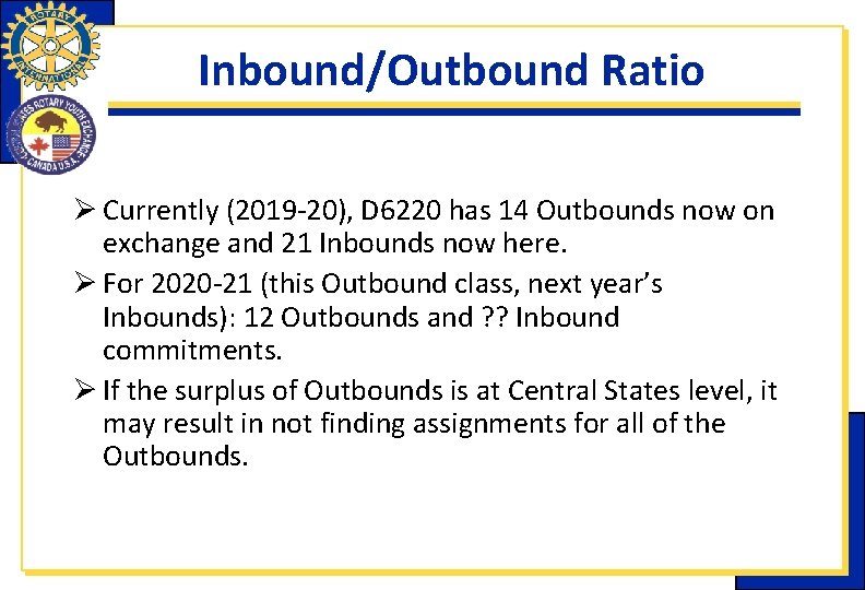 Inbound/Outbound Ratio Ø Currently (2019 -20), D 6220 has 14 Outbounds now on exchange Inbound/Outbound Ratio Ø Currently (2019 -20), D 6220 has 14 Outbounds now on exchange