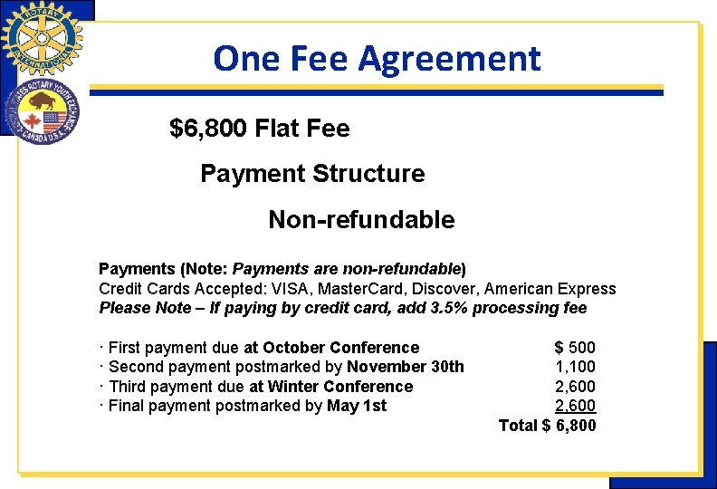 One Fee Agreement $6, 800 Flat Fee Payment Structure Non-refundable Payments (Note: Payments are One Fee Agreement $6, 800 Flat Fee Payment Structure Non-refundable Payments (Note: Payments are