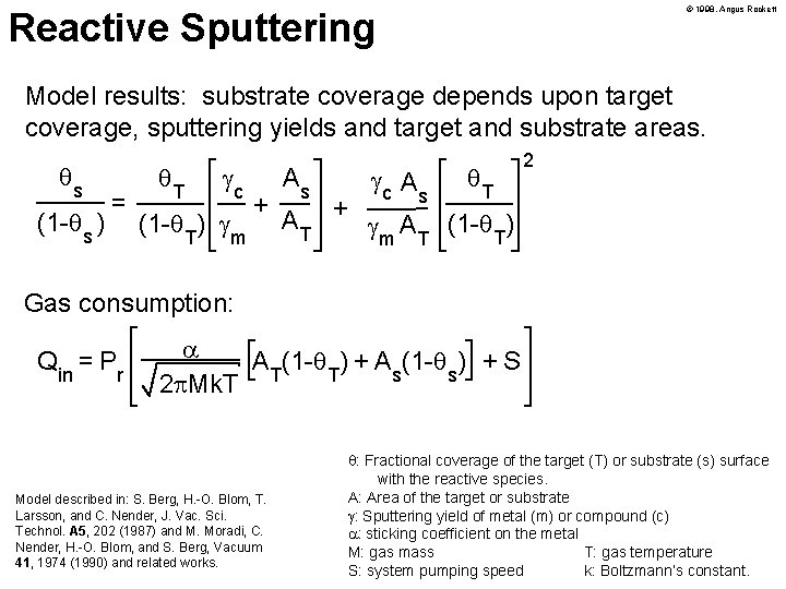 © 1998, Angus Rockett Reactive Sputtering Model results: substrate coverage depends upon target coverage,