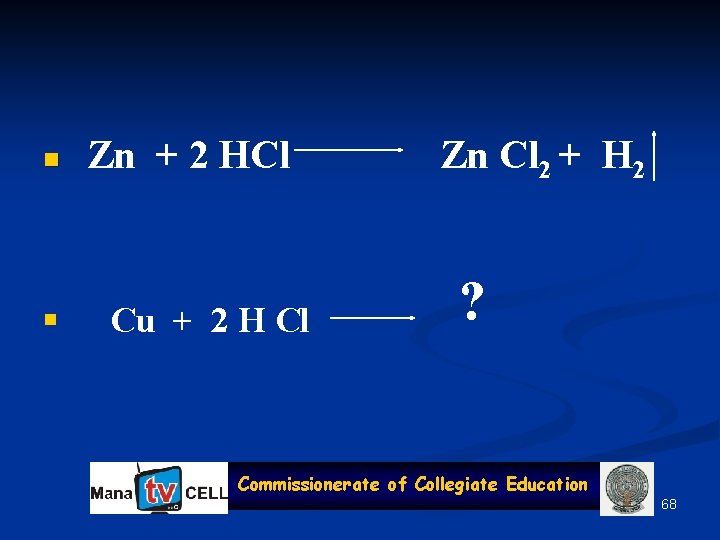 n n Zn + 2 HCl Cu + 2 H Cl Zn Cl 2